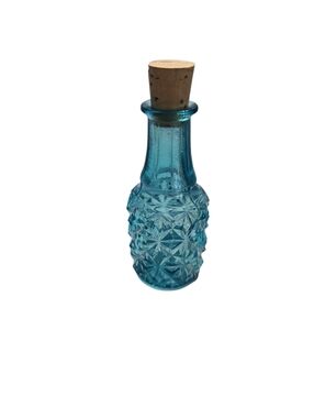 Vintage Turquoise Teal Blue Glass Bottle with Cork 4"